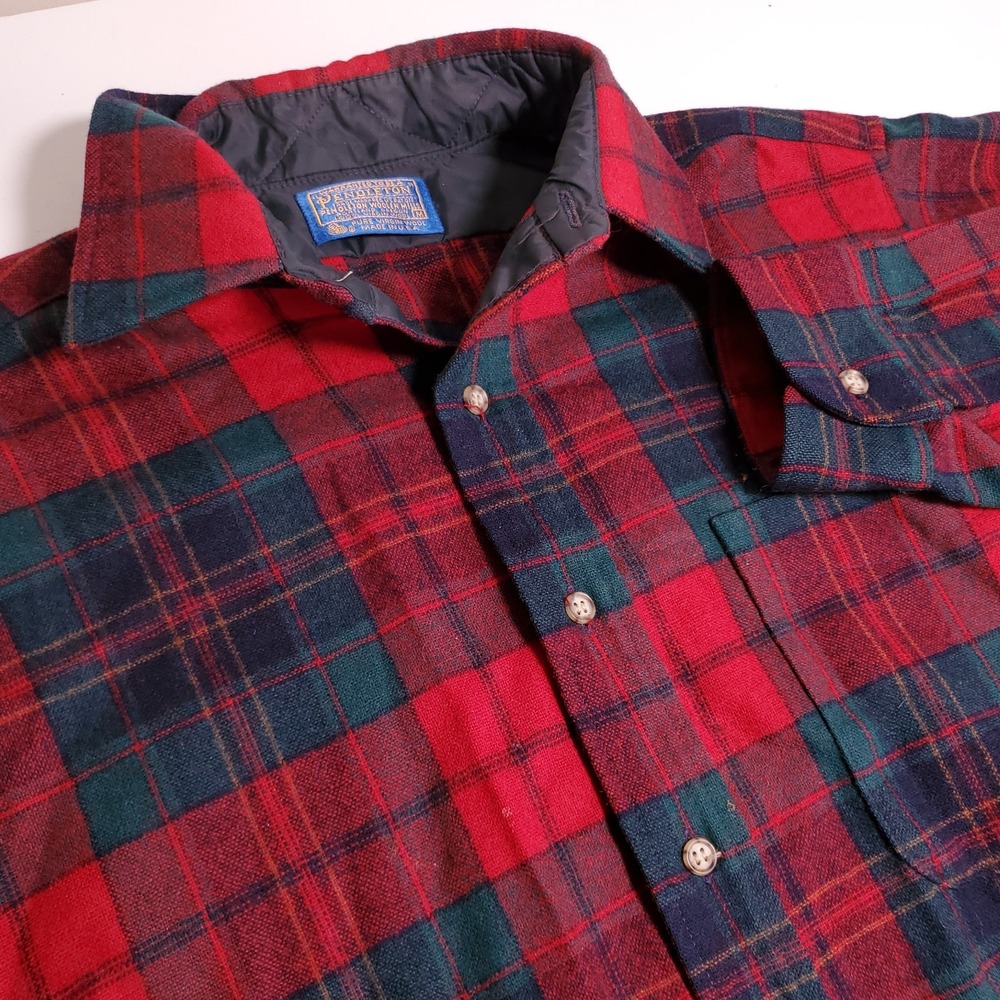 Pendleton Mens Medium Tartan Wool Shirt Red Green Long Sleeve Flannel